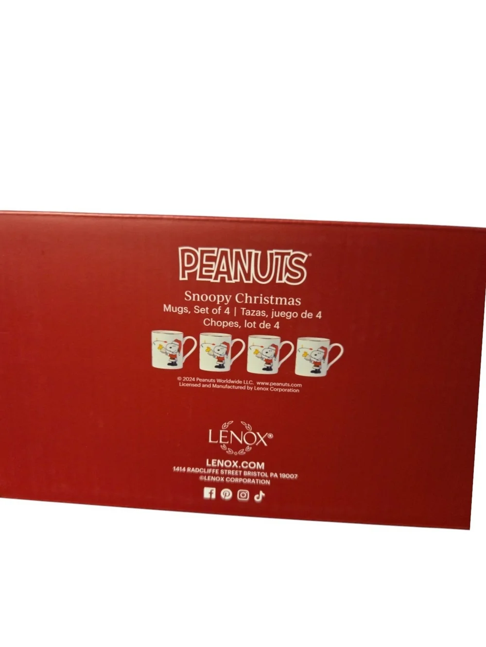 Set Of 4 Lenox Snoopy Christmas Mugs